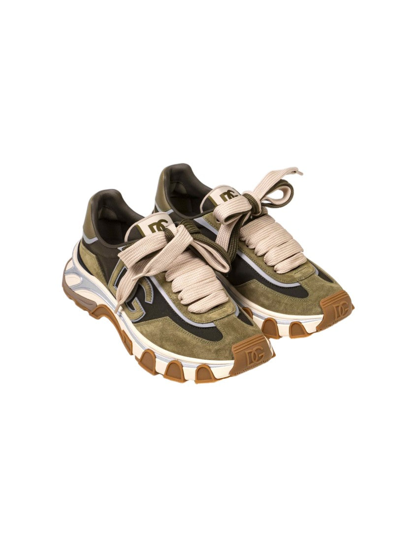 Dolce & Gabbana Olive Green Black Panels Low-Top Sneakers