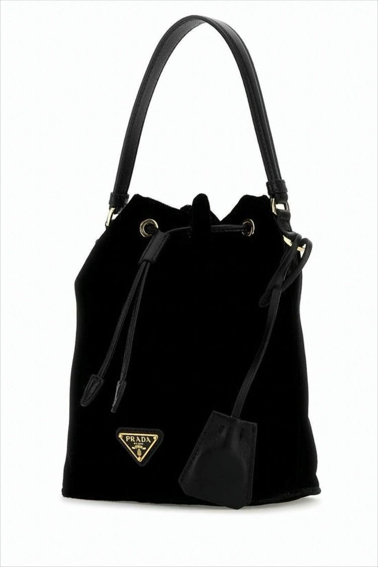 Prada Black Bucket Bag With Drawstring Closure