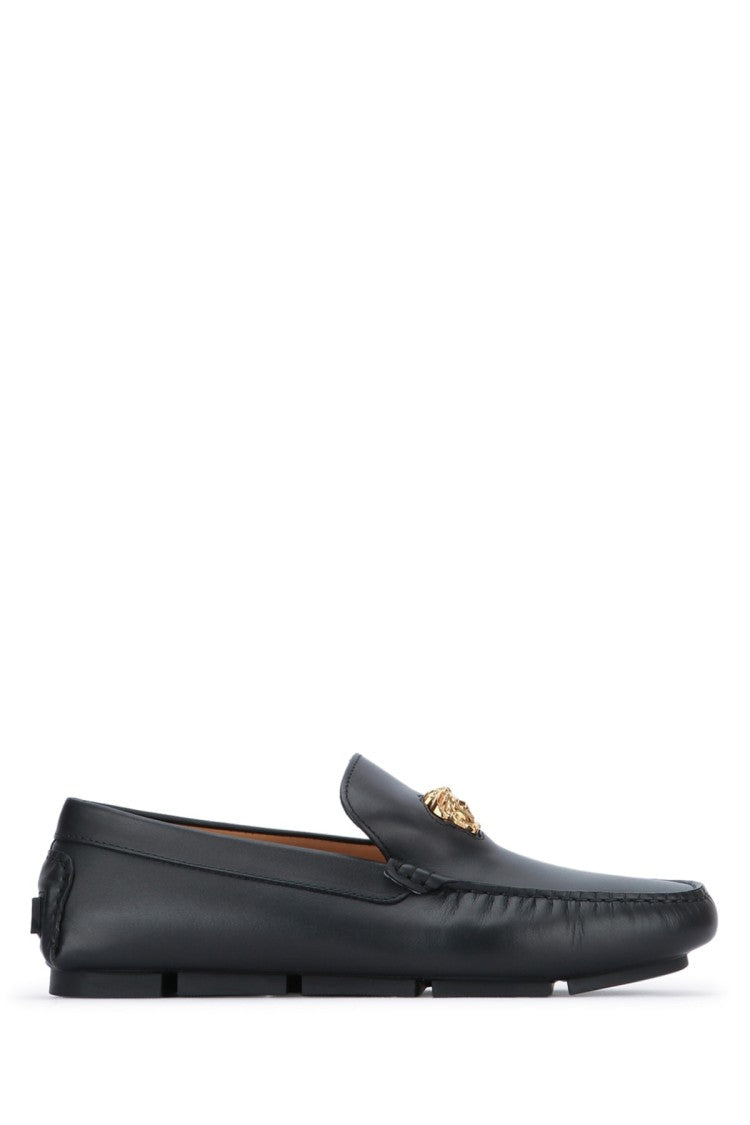 Versace Black Calf Leather Moccasins With Distinctive Emblem