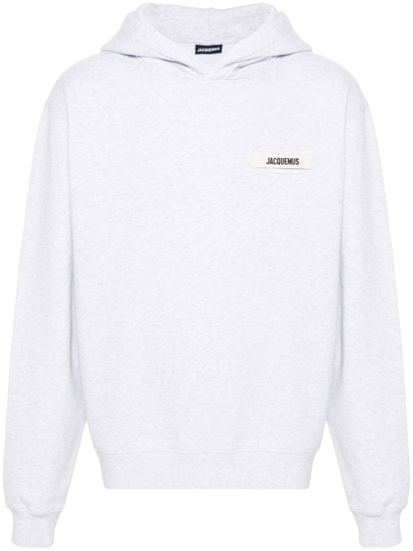 Jacquemus Light Grey Hooded Sweatshirt With Minimalist Design