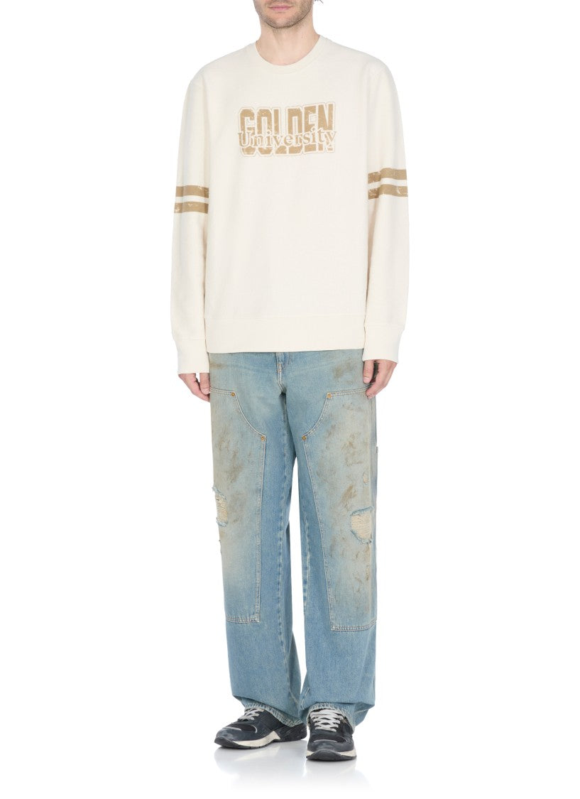 Golden Goose Ivory Cotton Sweatshirt With Contrasting Logo