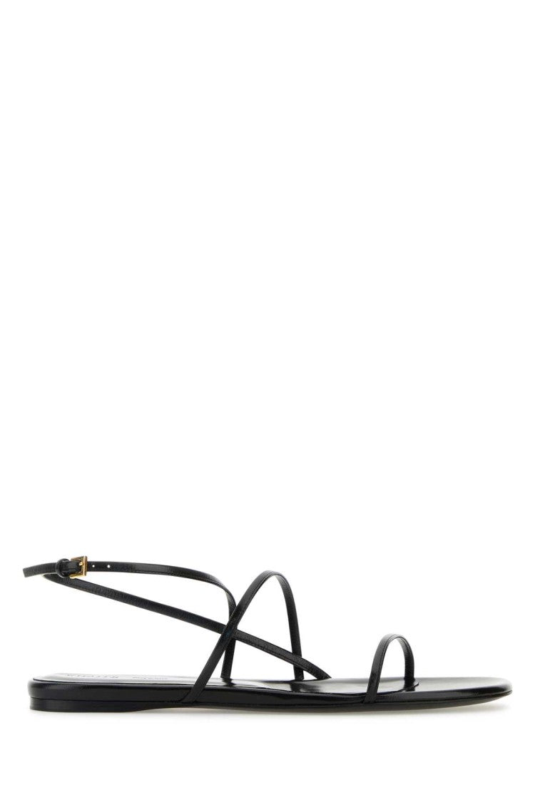 Khaite Black Leather Loop Sandals