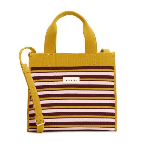Marni Structured Shoulder Bag With Horizontal Stripes And Plaque Detail