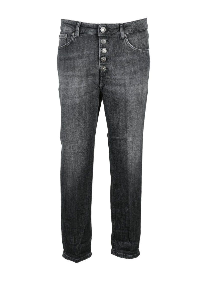 Dondup Black Koons Jewel Button Cotton Jeans