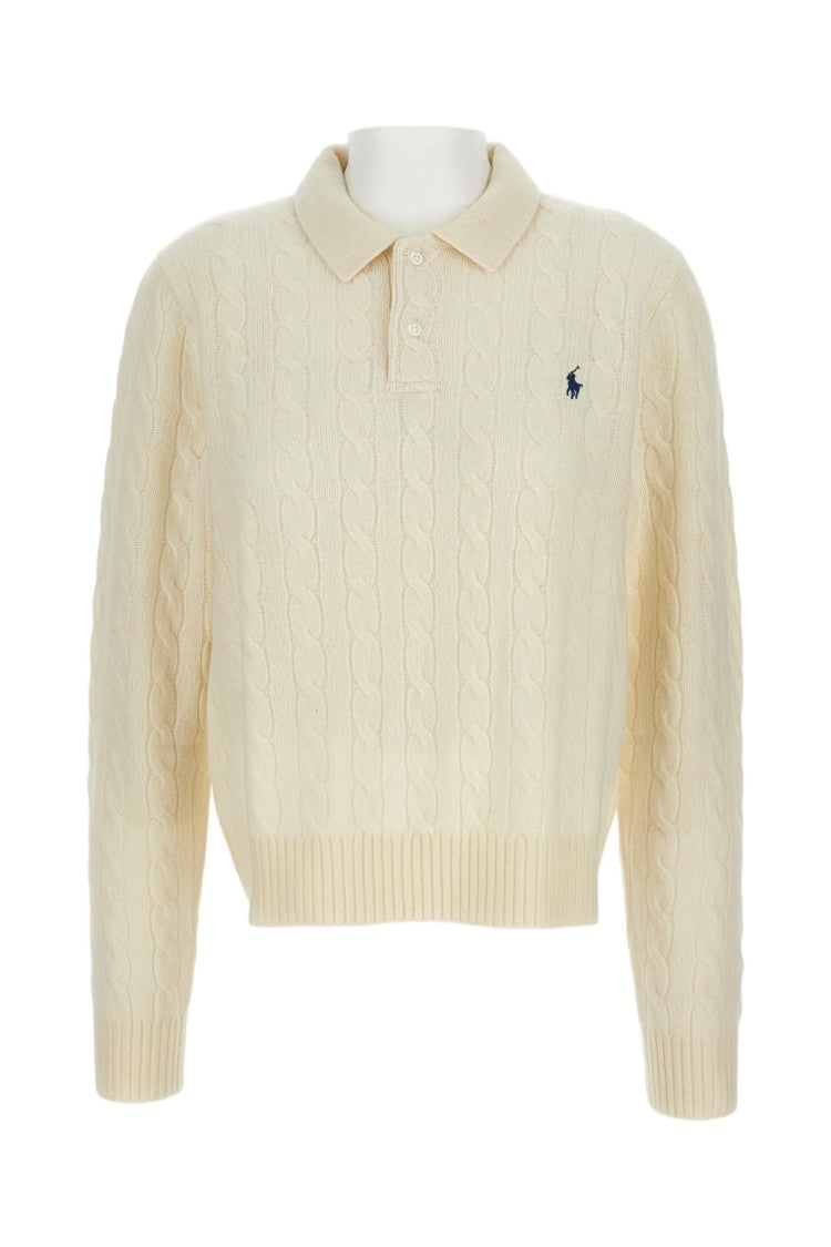 Polo Ralph Lauren Cream Long-Sleeve Wool-Blend Polo Shirt