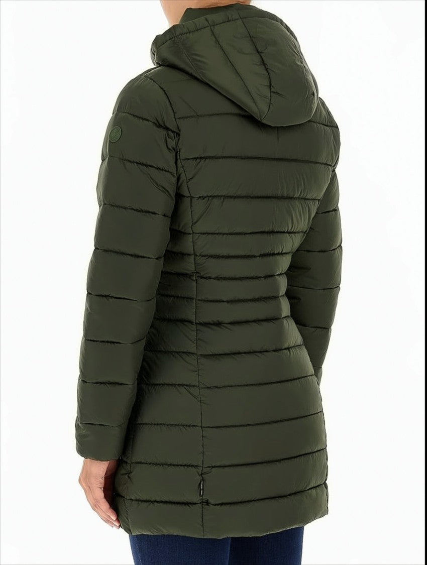 Save The Duck Quilted Green Down Jacket With Drawstring Hood