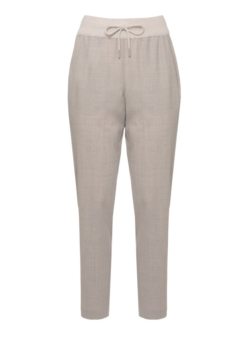 Panicale Beige Virgin Wool Light Point Detail Straight-Leg Pants