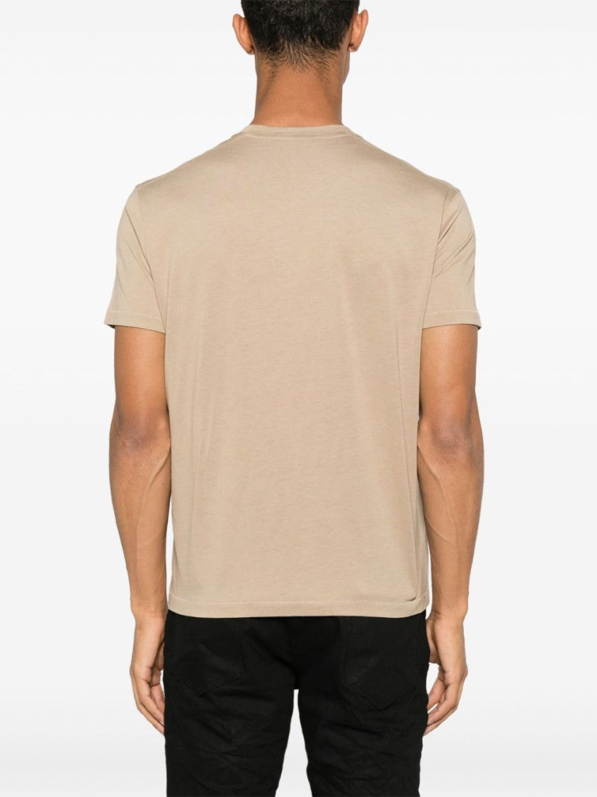 Tom Ford Beige Crewneck T-Shirt With Logo Embroidery