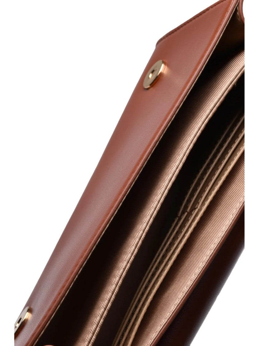 Love Moschino Structured Brown Polyurethane Shoulder Bag With Gold Accents