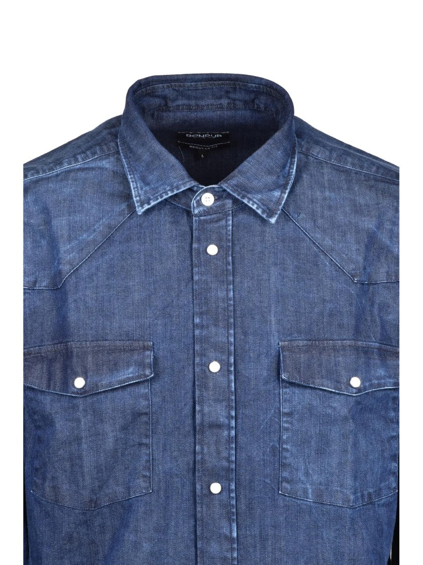 Dondup Structured Blue Cotton Stretch Shirt With Classic Denim Aesthetic