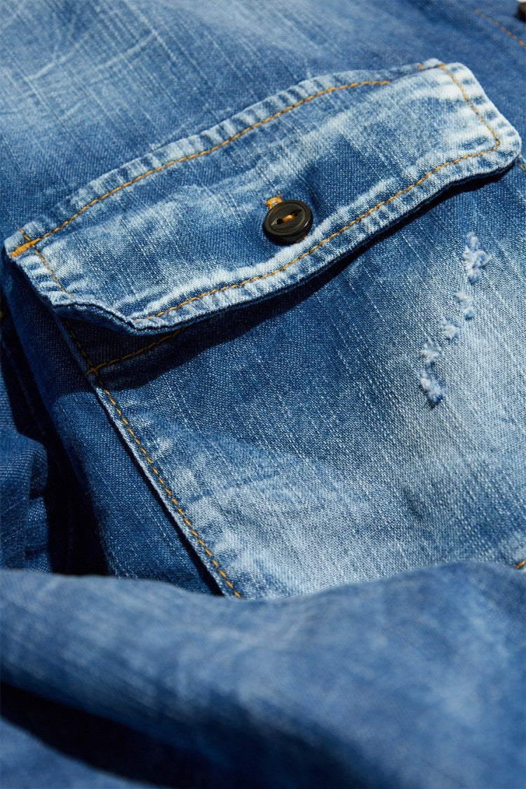 Dsquared2 Relaxed Fit Blue Denim-Look Shirt With Modern Accents