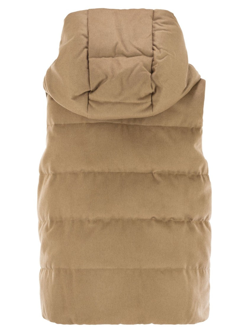 Max Mara Delfy Reversible Padded Waistcoat In Camel