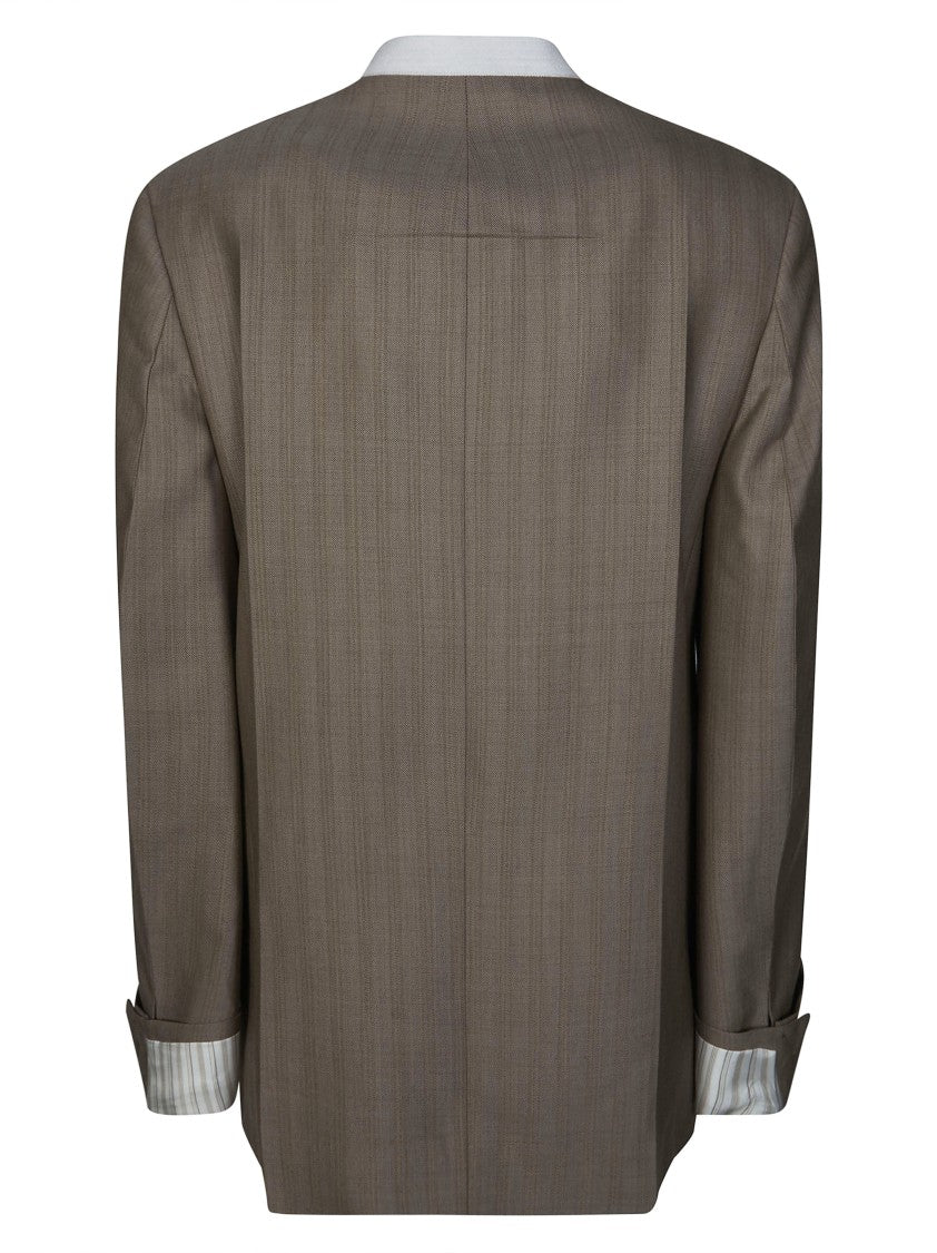 Victoria Beckham Muted Taupe Pinstripe Collarless Jacket
