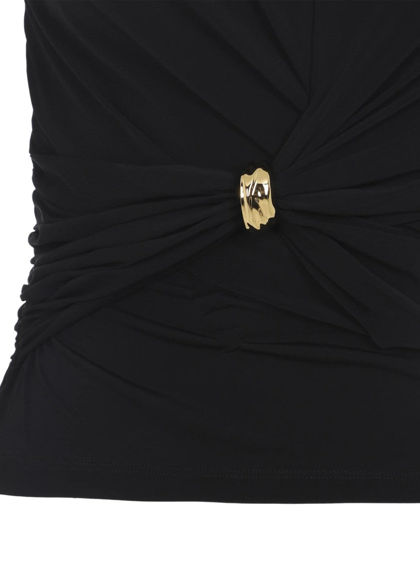 Elisabetta Franchi Gathered Waist Black Sleeveless Gold Top