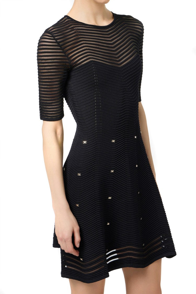 Elisabetta Franchi Fitted Mini Dress With Textured Design And Flared Hem