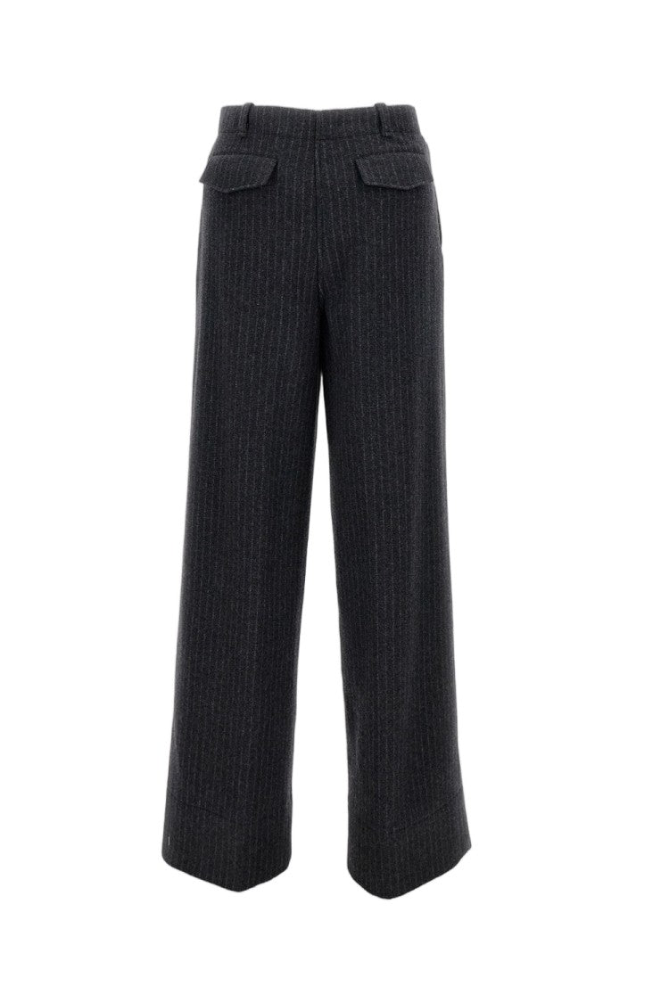 Durazzi Milano Cropped Wide-Leg Trousers With Subtle Pinstripe In Virgin Wool