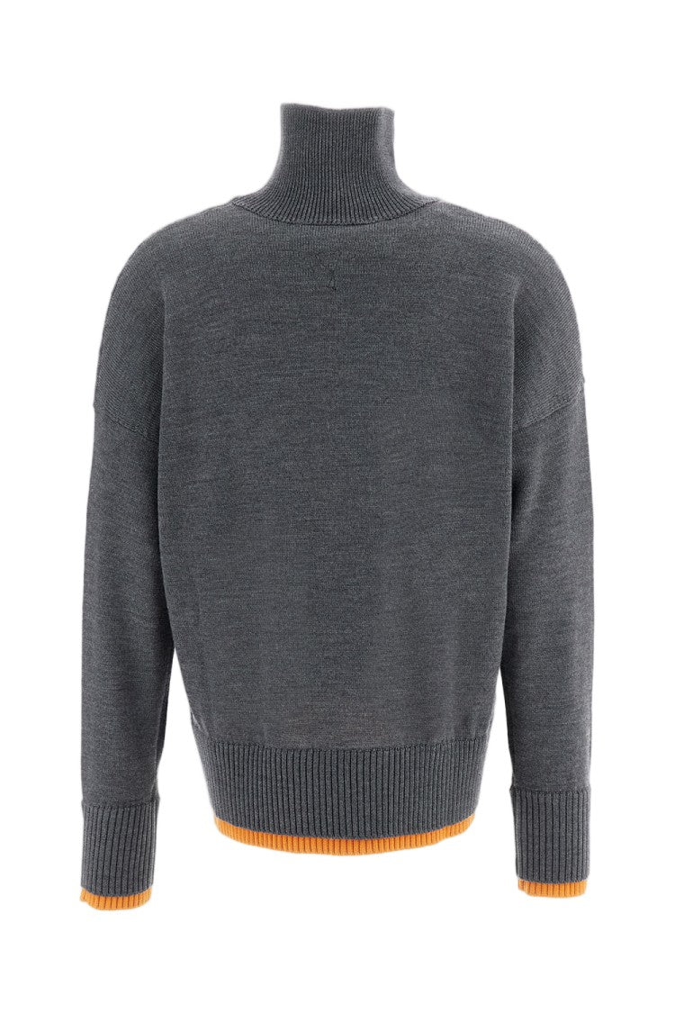 Plan C Grey Orange Merino Wool Double-Layer Turtleneck Sweater