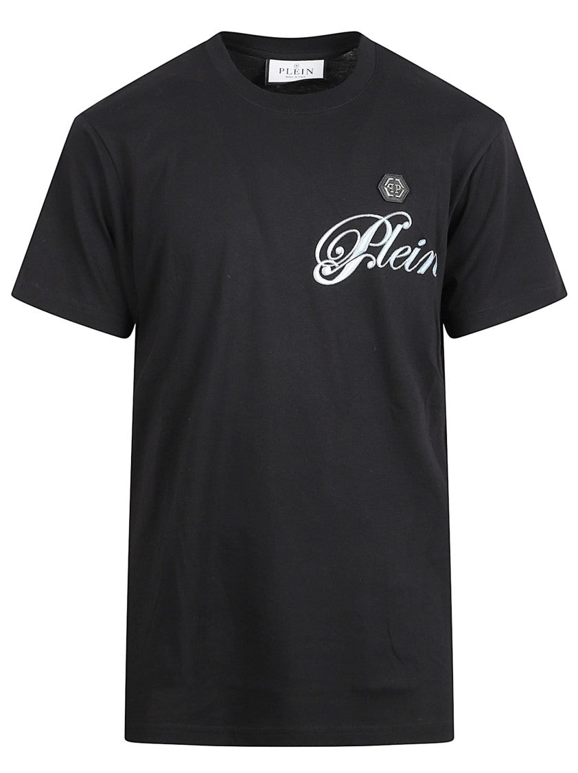 Philipp Plein Black Cotton T-Shirt With Intricate Silver Skull Design