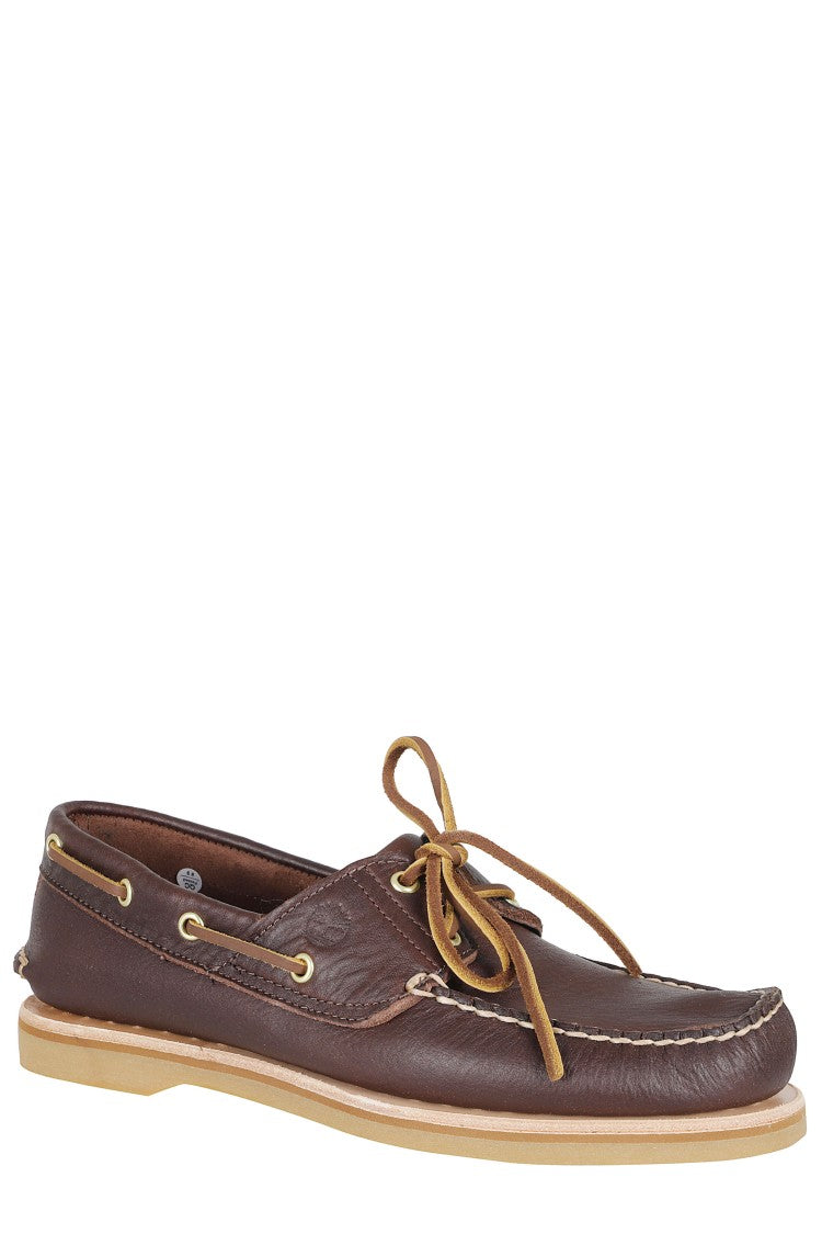 Timberland Brown Handcrafted Crude Leather Laces Leather Boat Shoes
