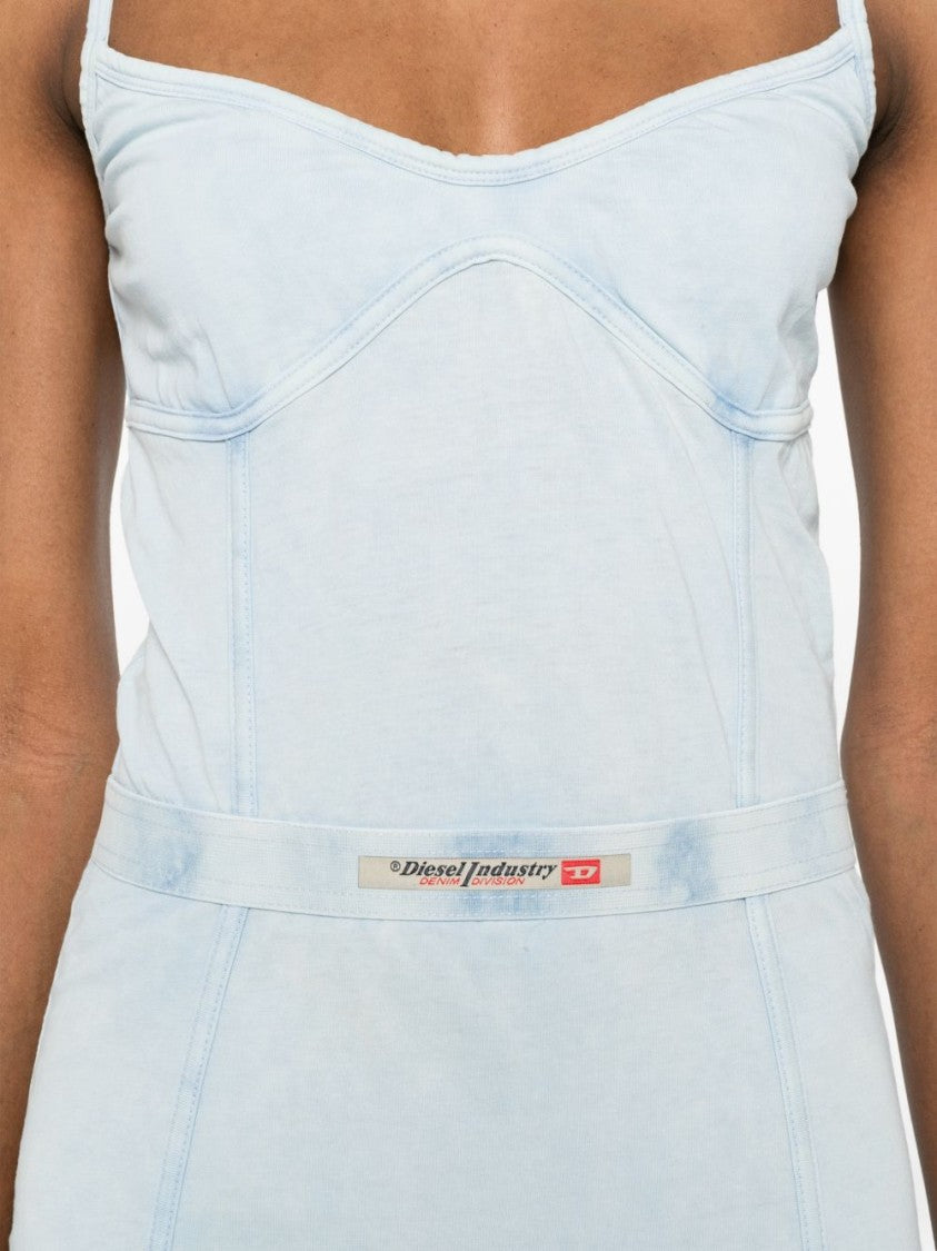 Diesel Blue White Panelled Slim Midi Dress