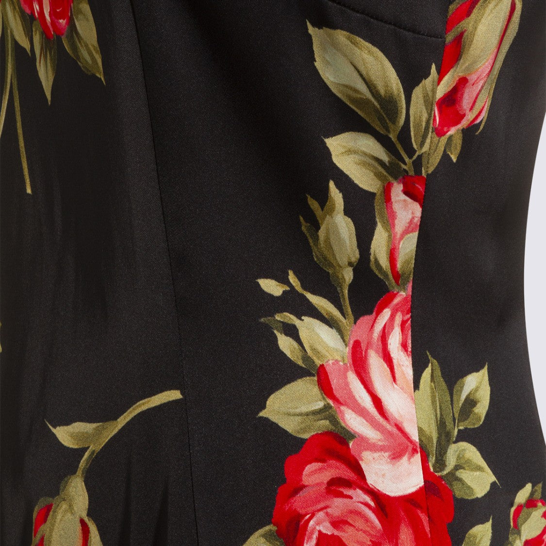 Dolce & Gabbana Black And Red Viscose Floral Midi Dress