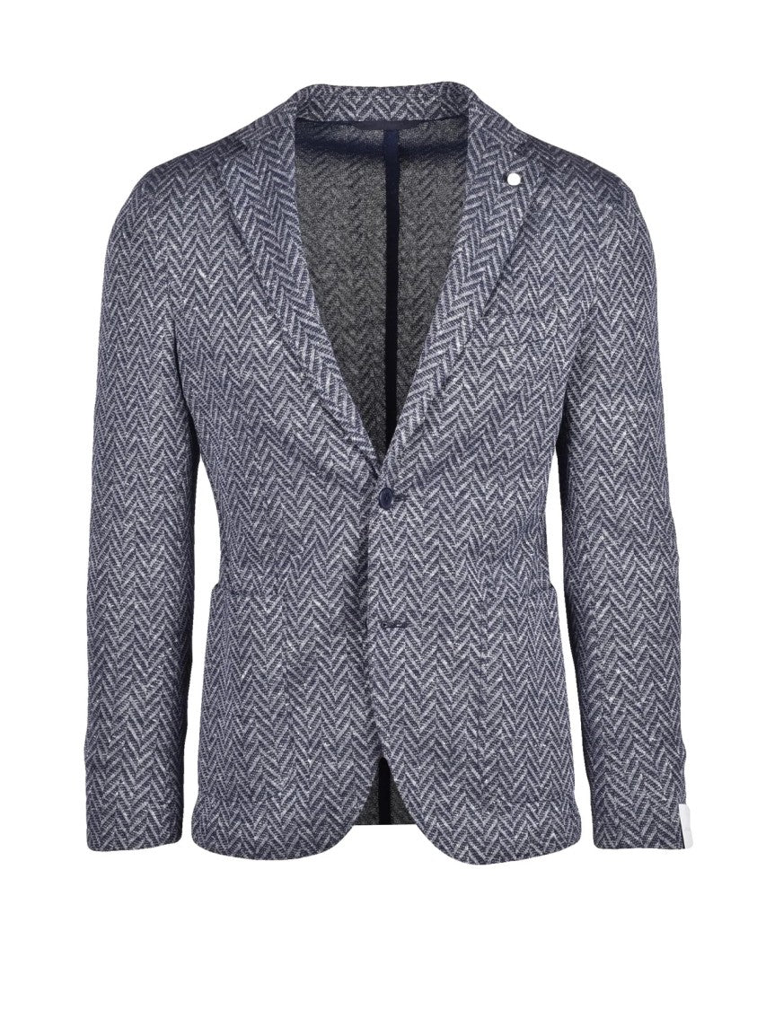 Luigi Bianchi Tailored Herringbone Blue Blazer With Unlined Construction