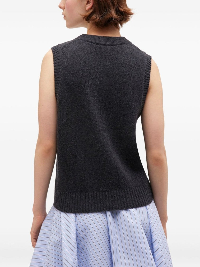 Ganni Sleeveless Knit Vest With Floral Pattern