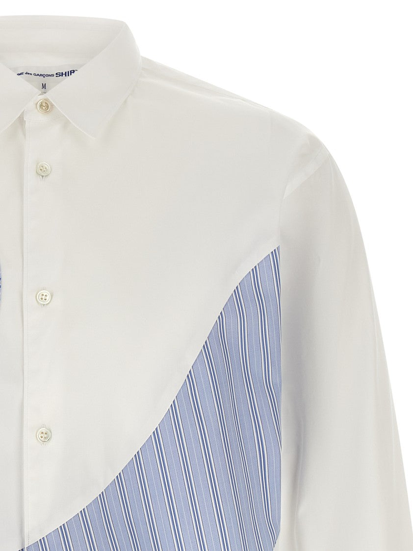 Comme Des Garçons Cotton Poplin Shirt With Contrast Front Inserts And Asymmetric Hemline