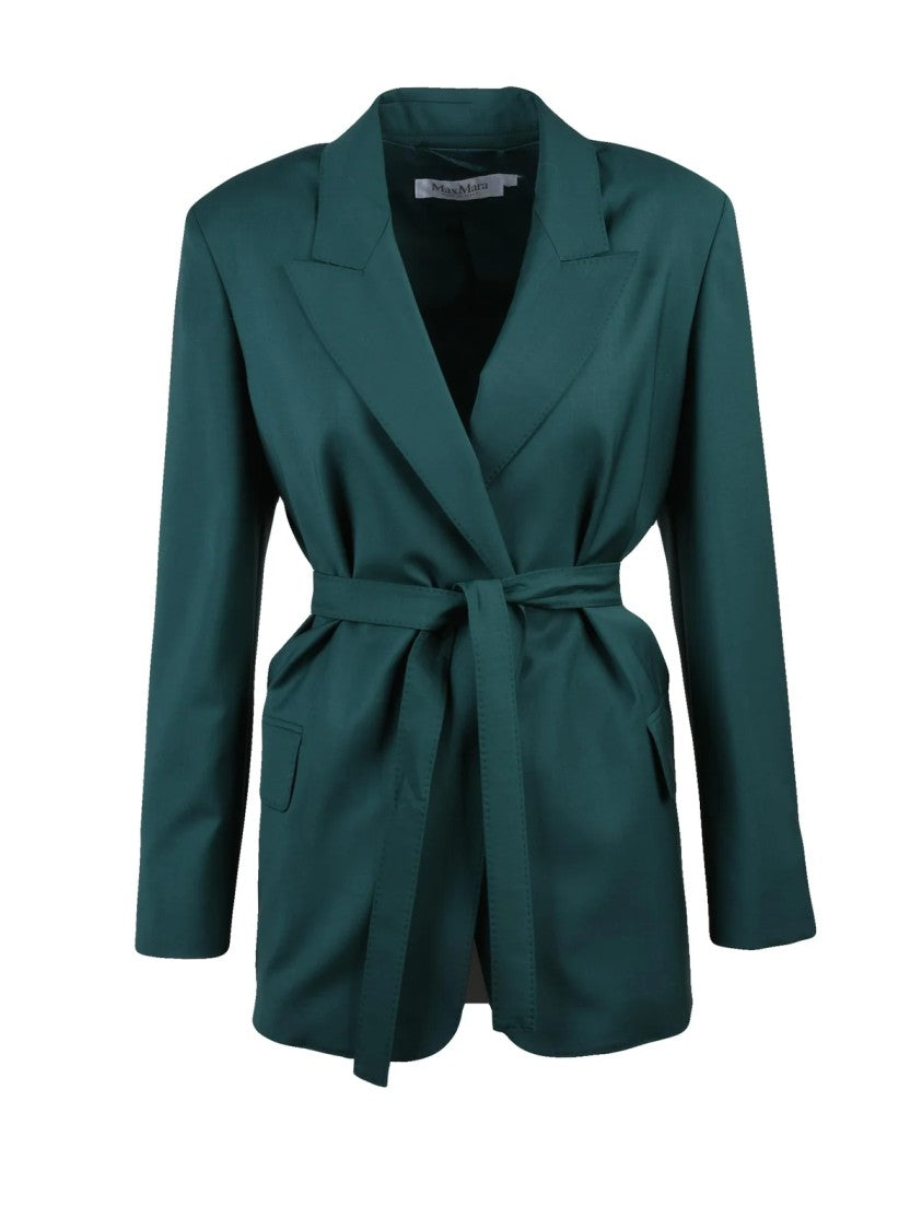 Max Mara Talento Virgin Wool Jacket With Self-Tie Waist And Flap Pockets