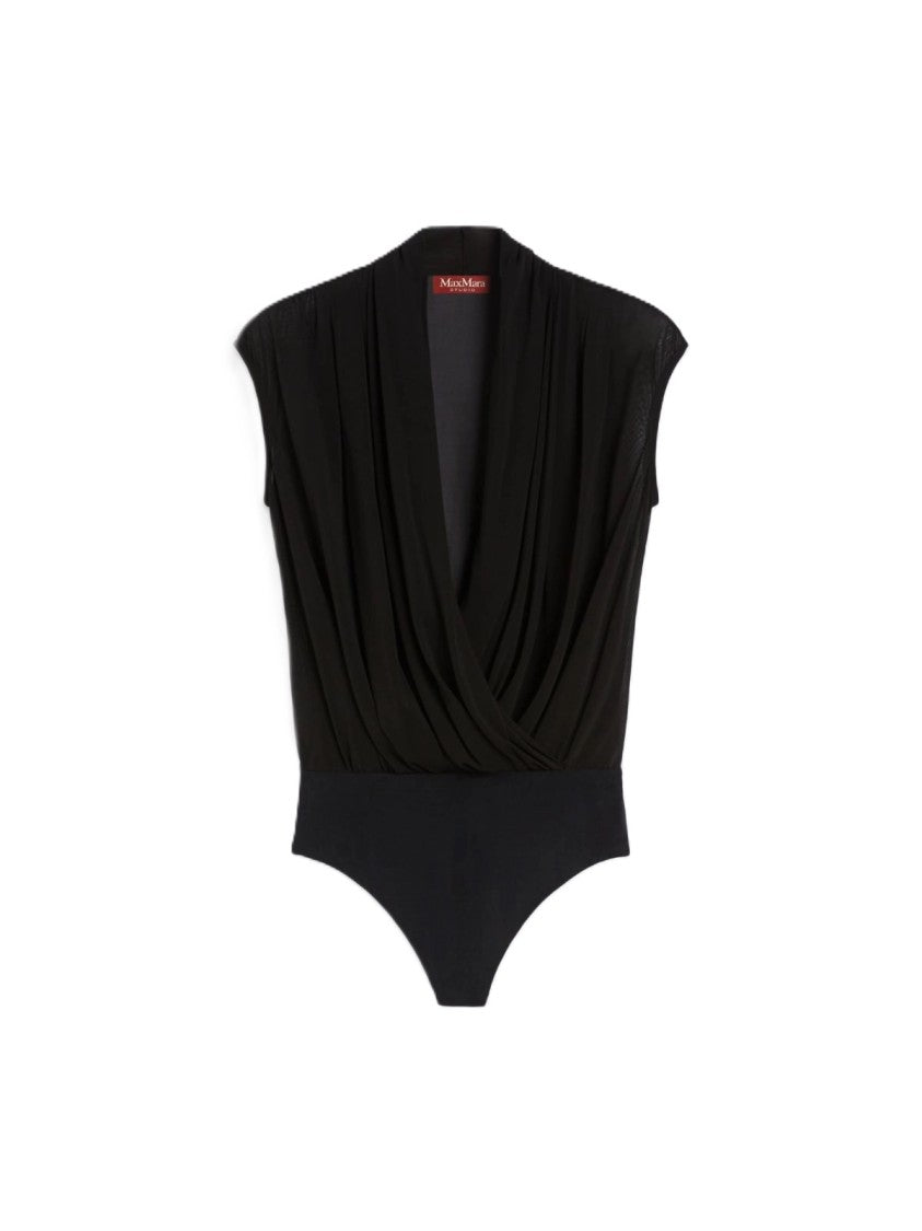 Max Mara Draped Black Bodysuit With Soft Pleating
