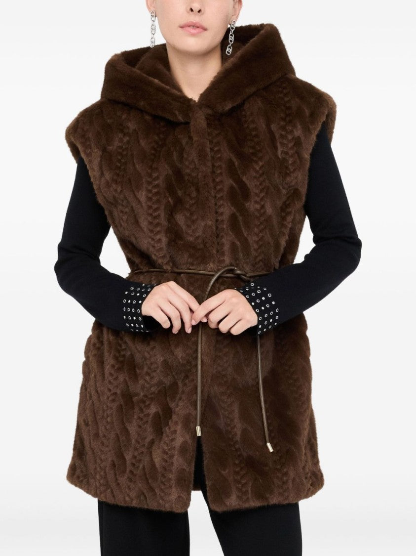 Liu Jo Sleeveless Brown Faux Fur Jacket
