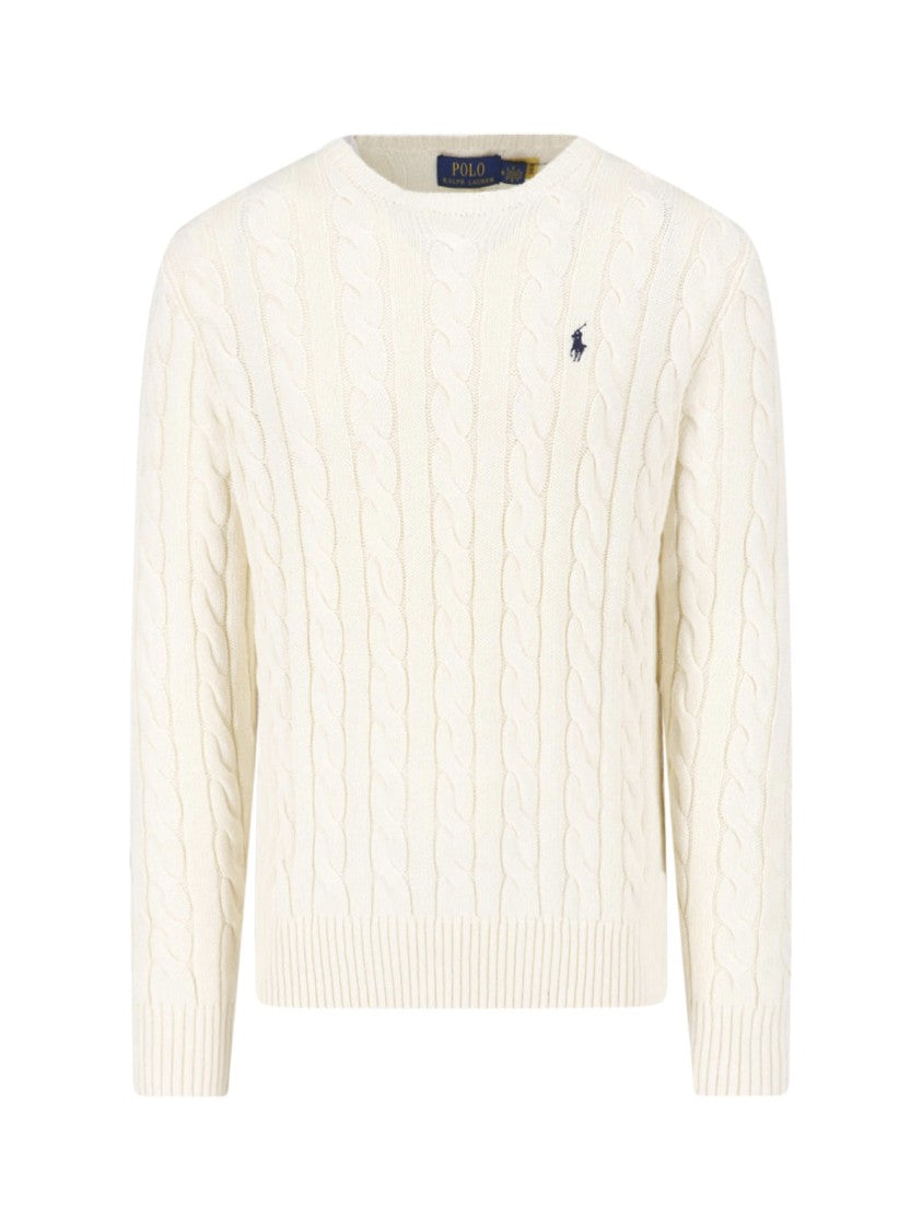 Polo Ralph Lauren White Cable-Knit Cotton Sweater