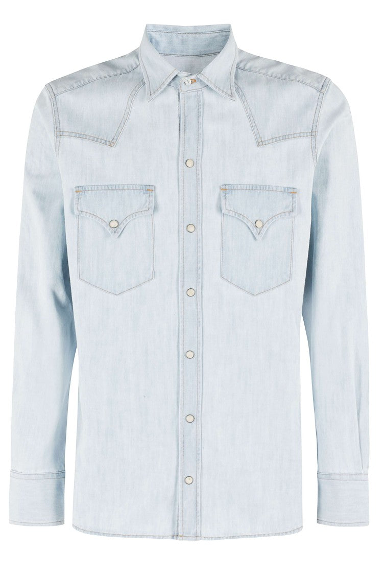 Fortela Stone Wash Flap Pocket Button Placket Cotton Casual Shirt