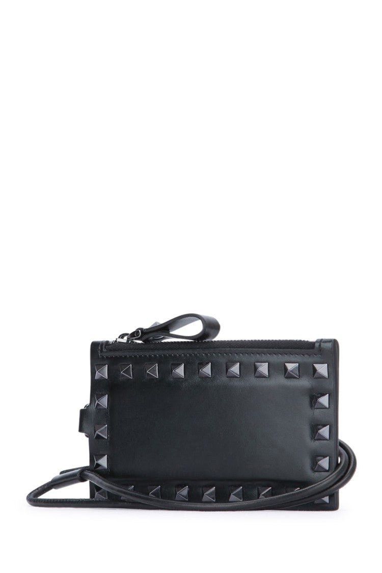 Valentino Garavani Black Wallet With Studded Border And Detachable Strap