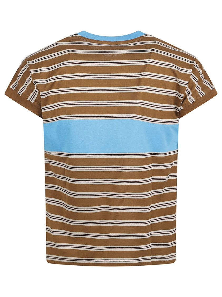 Versace Brown Short-Sleeve T-Shirt With Logo Detail And Stripe Motif