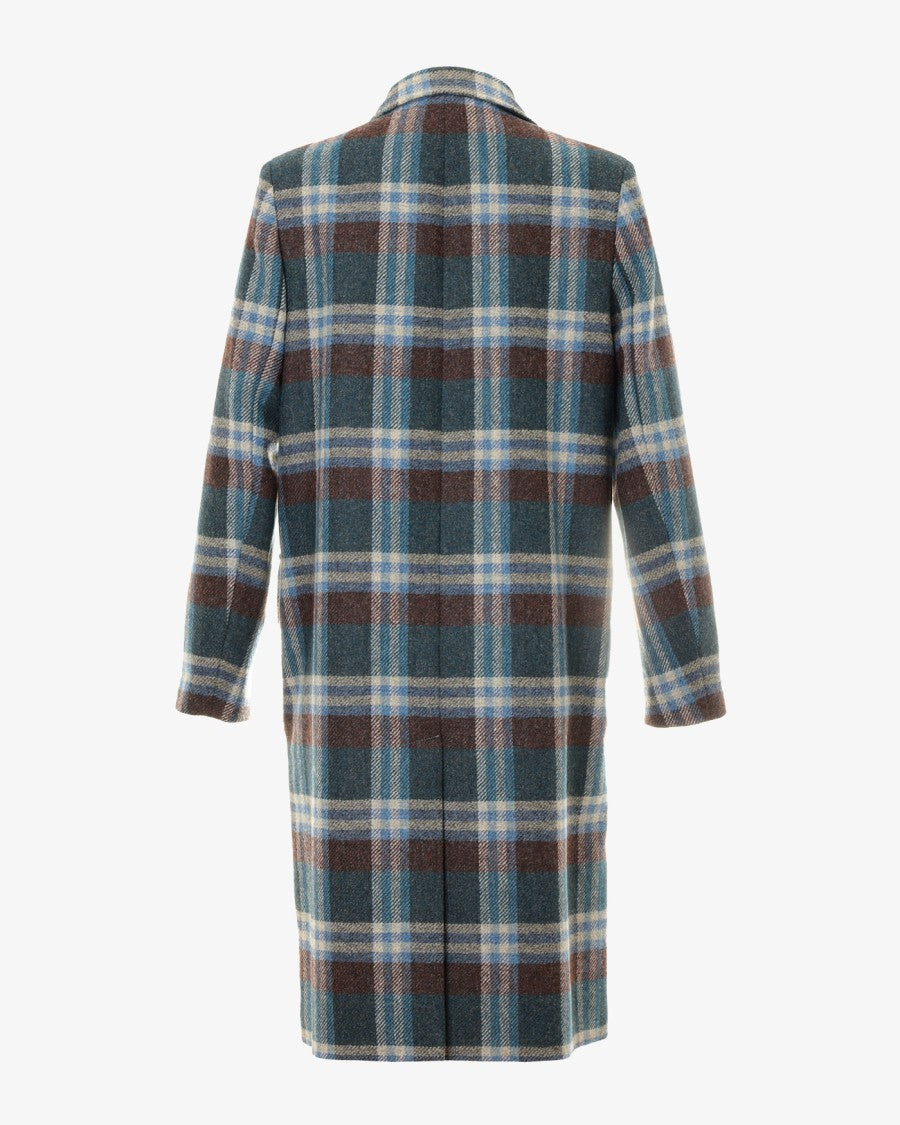 Paul Smith Double-Breasted Green Check Pattern Long Coat