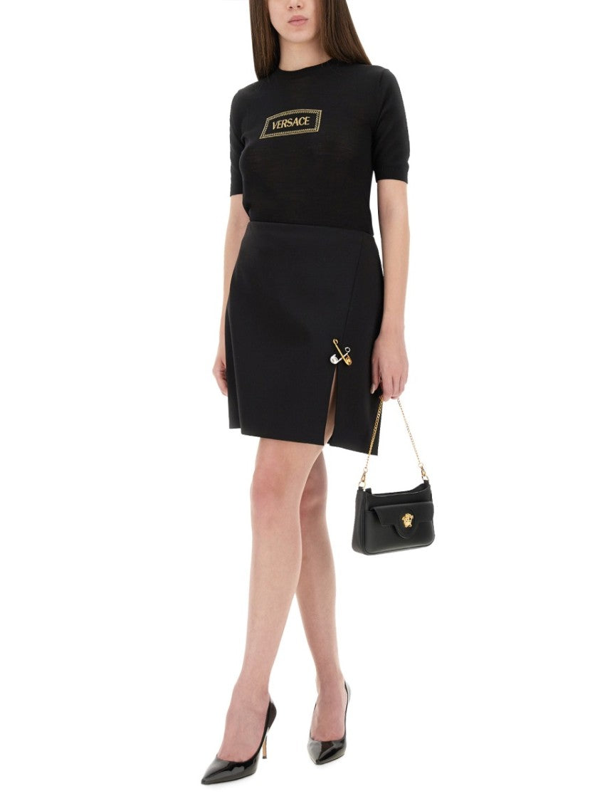 Versace Fitted Knit T-Shirt With Logo Patch