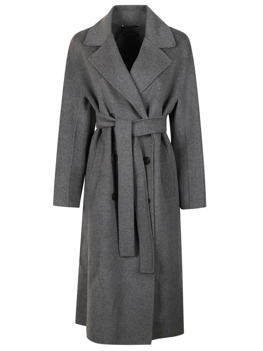 Max Mara Mid-Length Double-Breasted Grey Coat With Tailored Silhouette