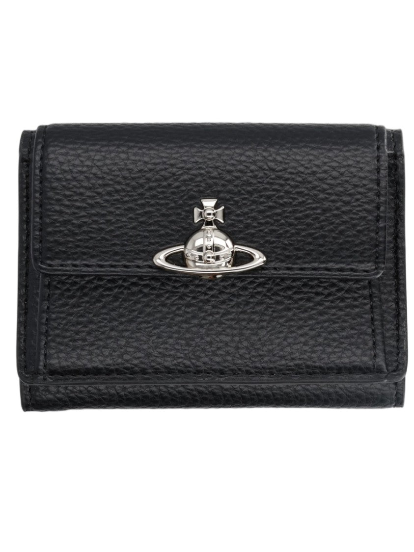 Vivienne Westwood Textured Surface Small Flap Metallic Emblem Wallet