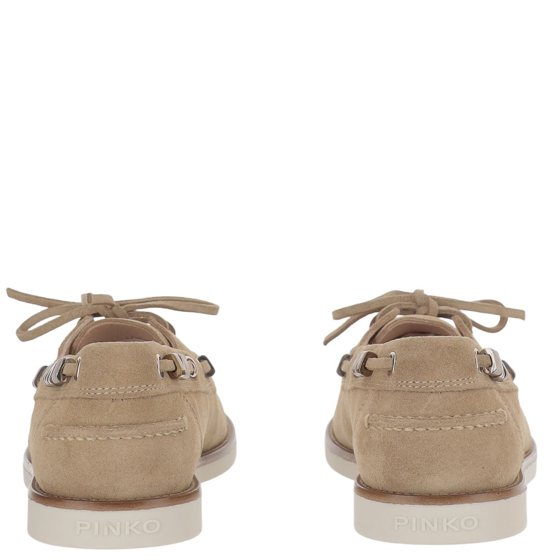 Pinko Beige Leather Loafers With Metal Eyelet Detailing
