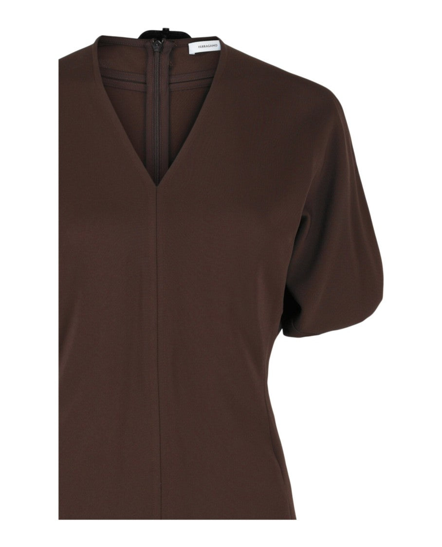 Ferragamo Flared Mini Dress With Triangle Cutouts And Detailed Stitching