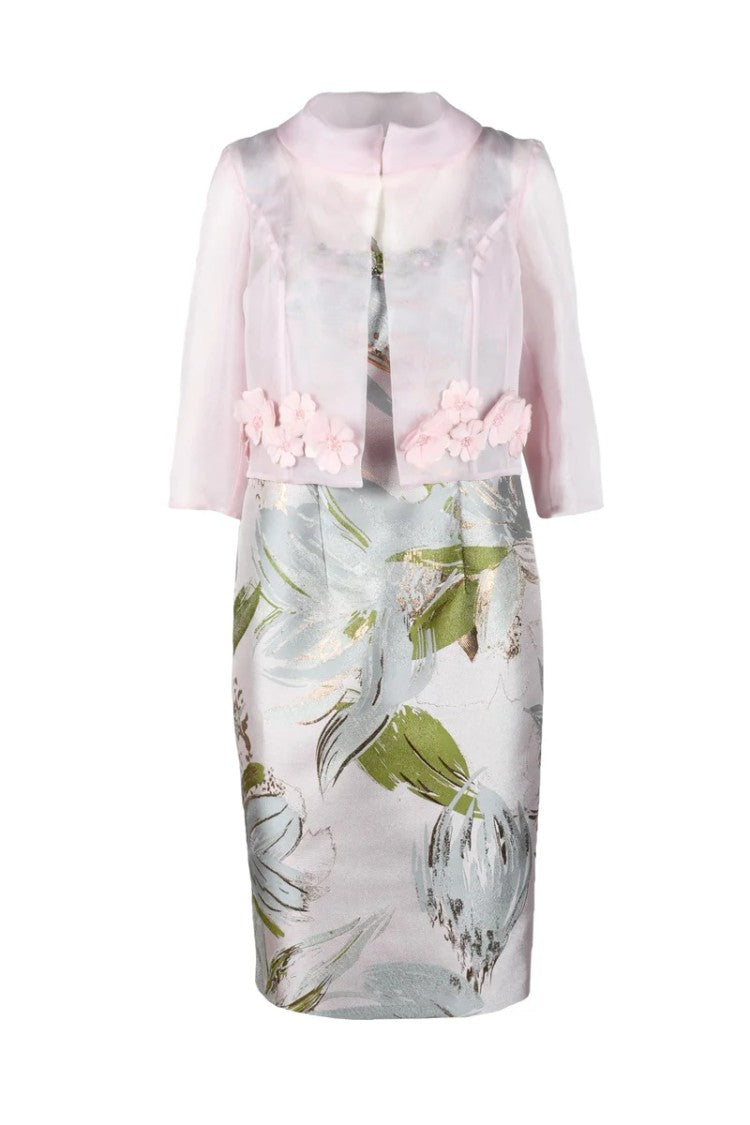 Nefertari Floral Appliqué Cropped Jacket And Fitted Skirt Co-Ord Set