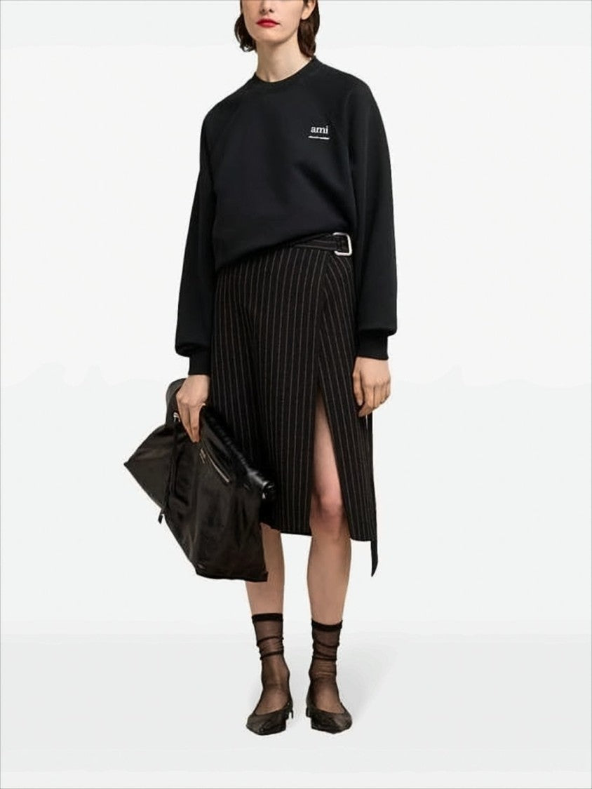 Ami Relaxed-Fit Black Long-Sleeve Sweatshirt With Embroidered Detail