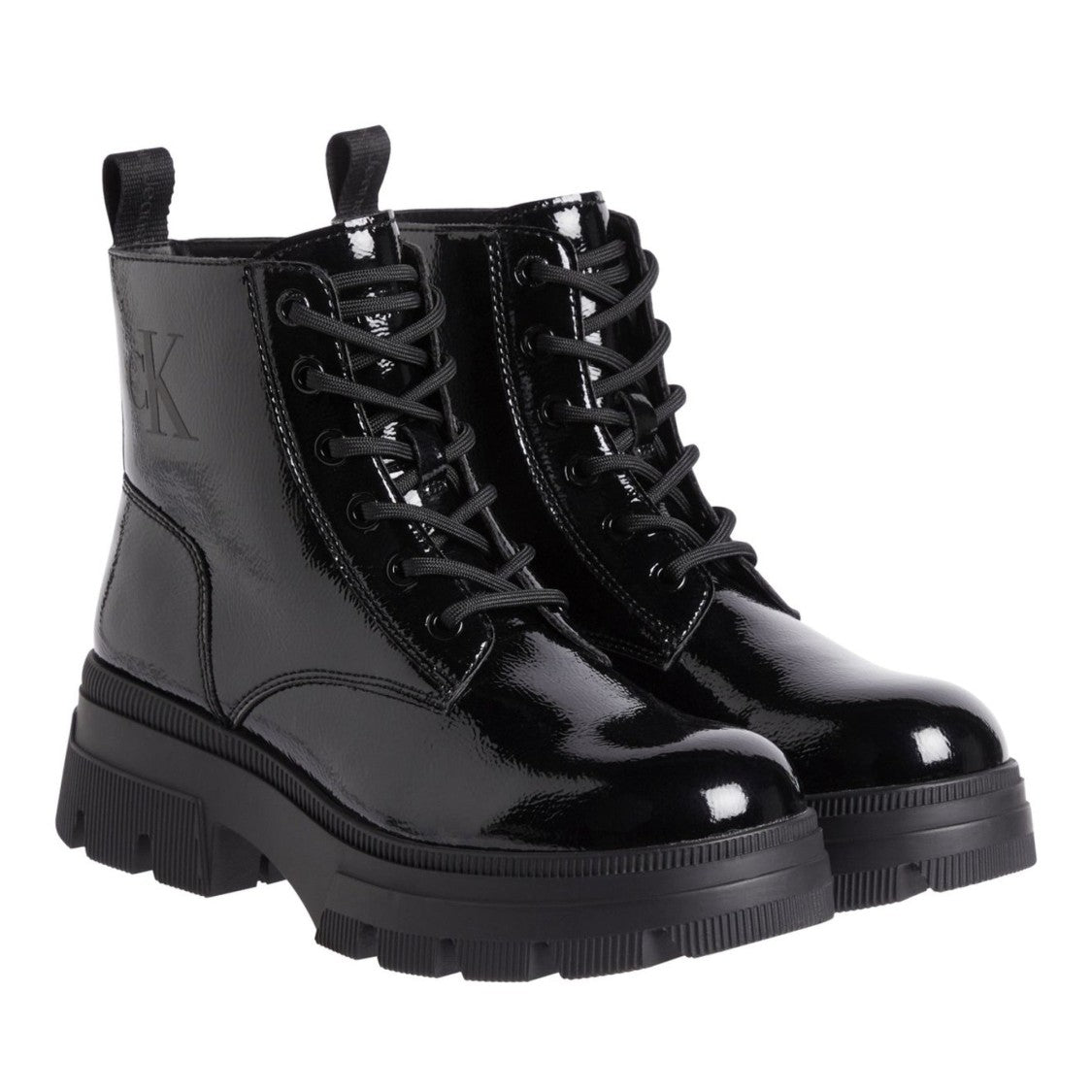 Calvin Klein Jeans Black Glossy Lace-Up Combat Boots