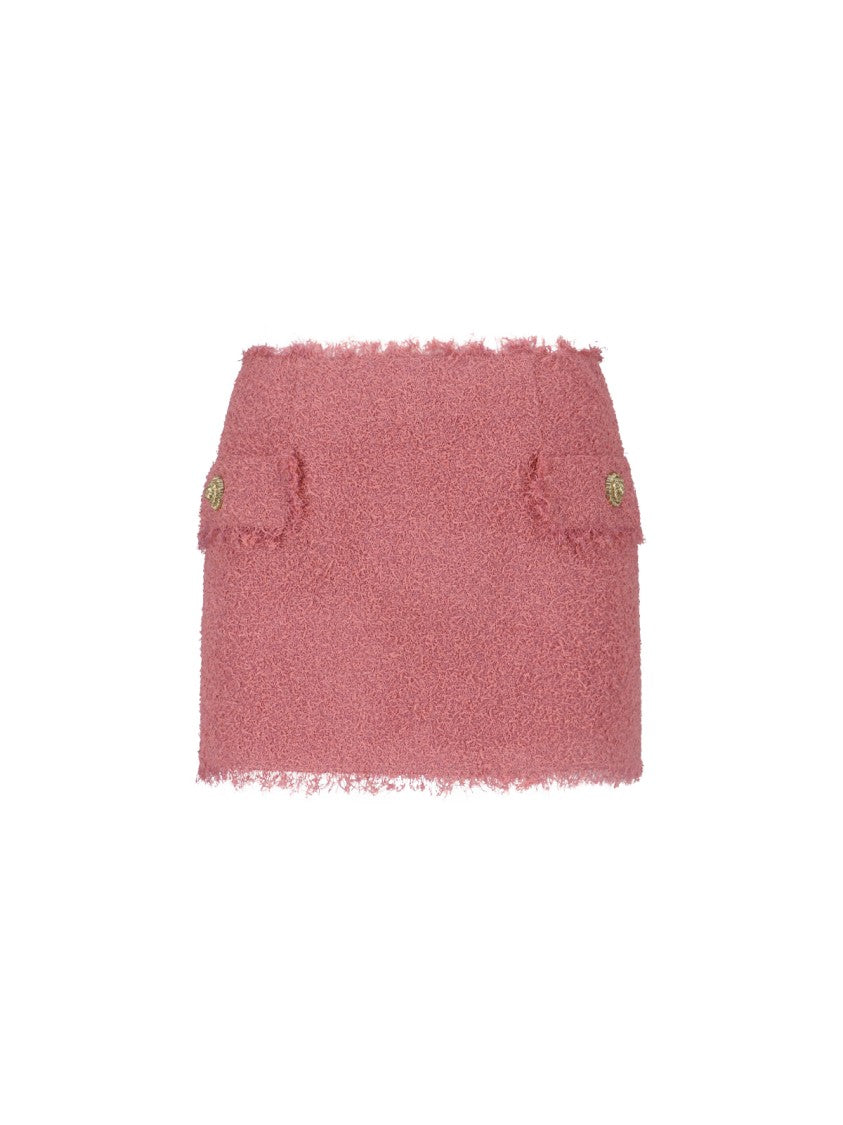 Balmain Pink Textured Tweed Mini Flap Skirt