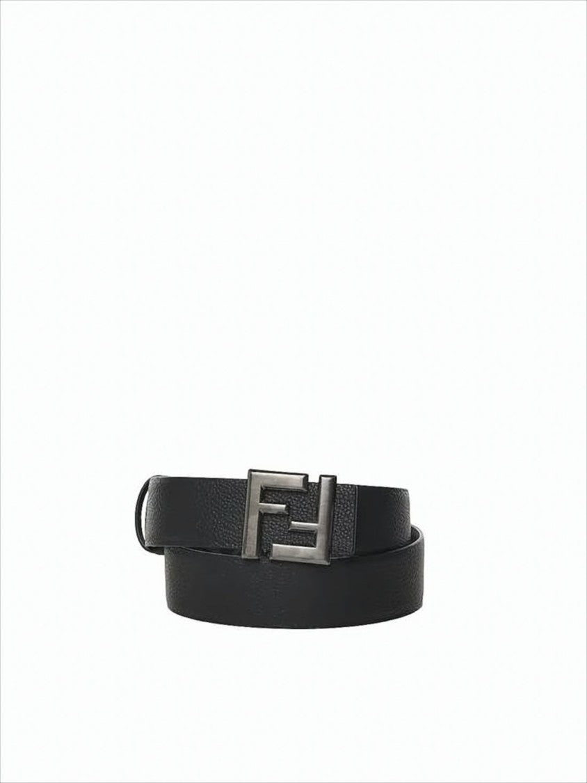 Fendi Textured Black Calf Leather Belt With Interlocking Buckle