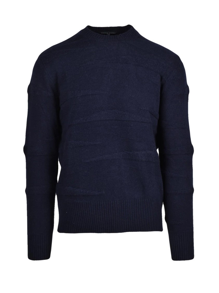 Daniele Fiesoli Textured Blue Crew Neck Sweater With Refined Finish
