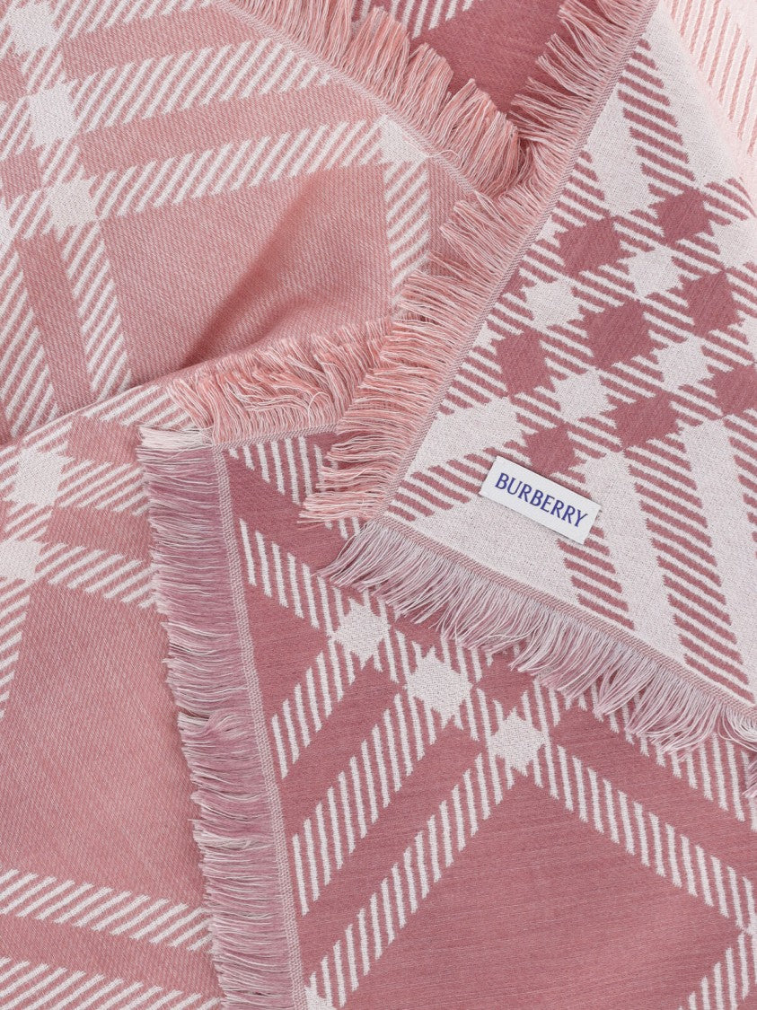 Burberry Pink Check Wool-Silk Scarf