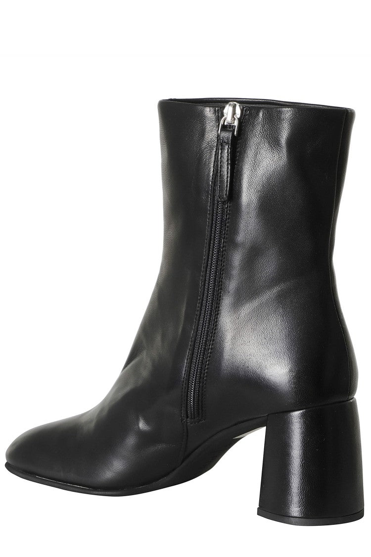 Poeve Glossy Leather Ankle Boots With Side Zipper And Block Heel