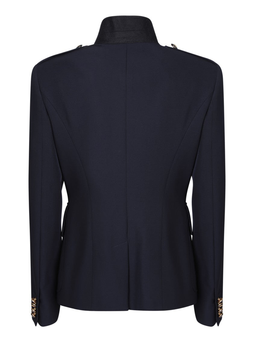 Alexander Mcqueen Blue Jacket With Asymmetrical Cut